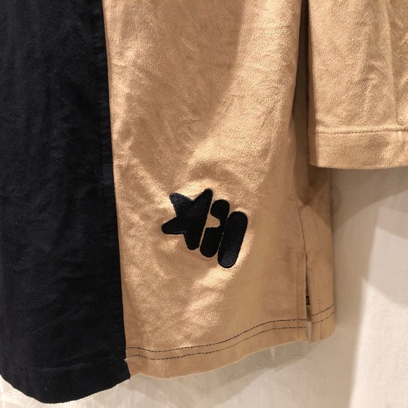 MECCA FEMME Tan & Black Stretchy Faux Suede Hoodie Dress L $89 - Picture 4 of 7